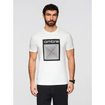 Pánské oblečení Pánské bavlněné tričko s geometrickým potiskem - bílé V2 OM-TSPT-0260 - M