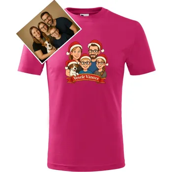 Dámské tričko Vánoční dětské tričko s kreslenou fotkou Barva: Růžová, Velikost: 6