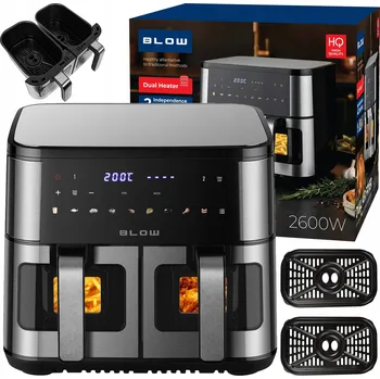 fritéza DVOUKOMOROVÁ HORKOVZDUŠNÁ FRITÉZA XXL 9L BEZ OLEJE, 2 TOPNÁ TĚLESA, VÝKON 2600W