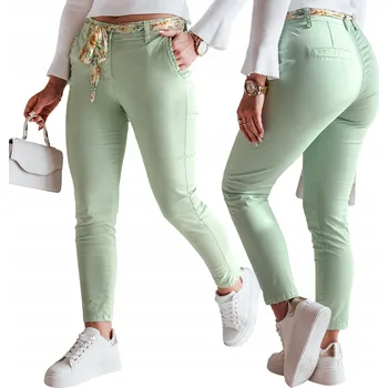 Dámské kalhoty Dámské látkové kalhoty chinos s páskem mátové UY2531 - M