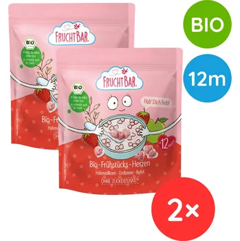 FruchtBar BIO Cereálie srdíčka s jahodami a jablkem 2× 125 g