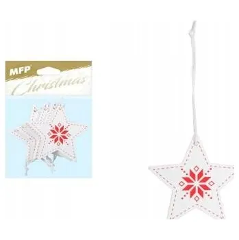 Vánoční dekorace DŘEVĚNÝ PŘÍVĚSK BÍLÉ HVĚZDY 4 KS MFP