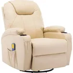 Houpací masážní křeslo krémové umělá kůže 246637