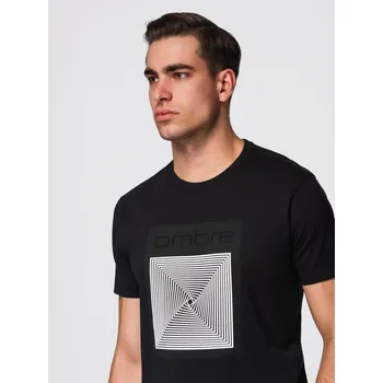 Pánské oblečení Pánské bavlněné tričko s geometrickým potiskem - černé V1 OM-TSPT-0260 - XL