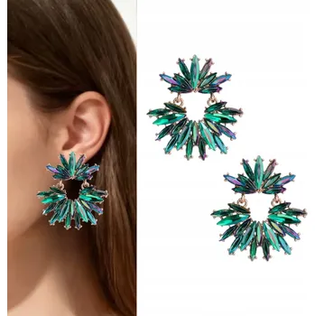 Náušnice ZLATÉ zelené náušnice visací s aplikacemi a zirkony moderní TRENDY