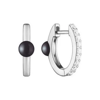 Náušnice ANNA PERLY Exkluzivní náušnice se sladkovodní černou perlou a zirkony (Ag 925/1000, 3,00 g)