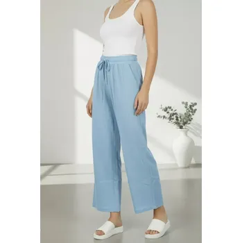 Dámské kalhoty Dámské letní kalhoty - manšestr - modrá