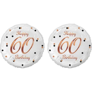 GoDan Balón foliový bílý 60 let - happy birthday / narozeniny, růžovozlatý nápis, 45 cm, 2 ks