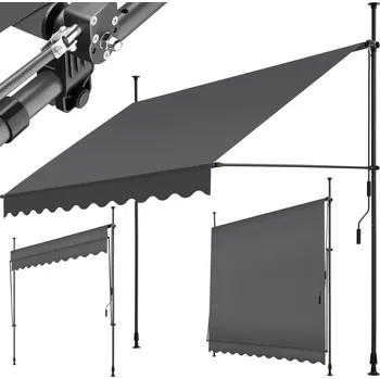 Pergola Tectake Upínací markýza s ruční klikou, výškově nastavitelná 250 × 180 cm, černá/šedá