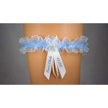 Podvazkový pás Modrý podvazek s kytičkou