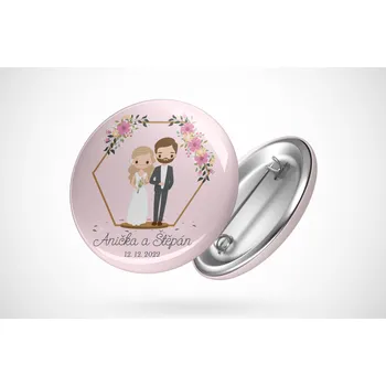 Svatební placka novomanželé Barva: Růžová, Velikost: 25 mm