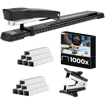 OfficeTree sešívačka s dlouhým ramenem černá včetně 1000 sponek