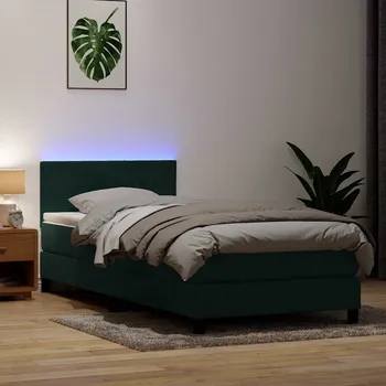 Postel vidaXL Box spring postel s matrací a LED 80x220 cm samet [3317099] Barva: Tmavě zelená