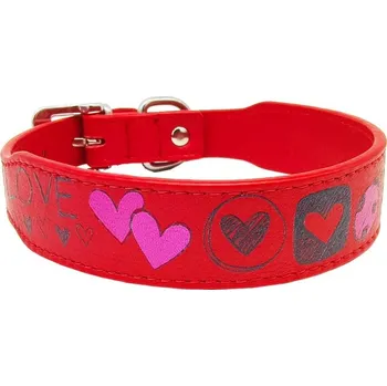 Obojek pro psa Anadi Kožený obojek Love pro malé až střední psy, červený, 2, 8 cm × 30 - 36 cm