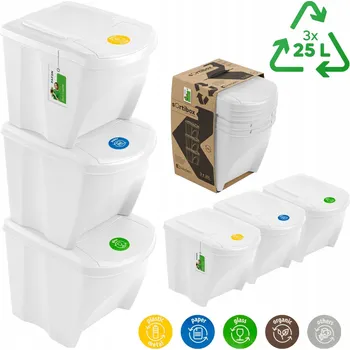 Odpadkový koš Koš na tříděný odpad Prosperplast šedý, 3 komory, 75 l s víkem