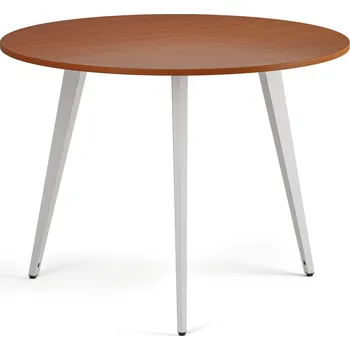 Konferenční stolek Konferenční stůl PRIMO VIBE, průměr 100 cm, bílá podnož, třešeň