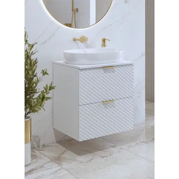 Koupelnový nábytek NALLON koupelnová skříňka 2S 60 cm pod umyvadlo, bílá/bílé pyramidky + vyzvednutí ZDARMA