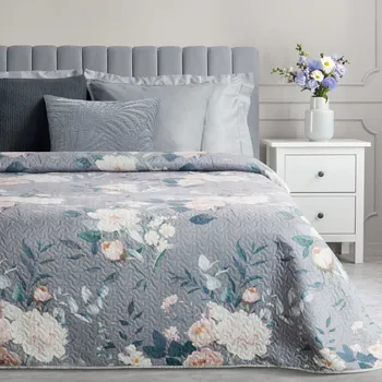Přehoz na lůžko Přehoz 200×220 cm s květinovým vzorem, stříbrný a krémový