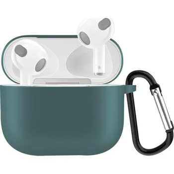 Pouzdro na mobilní telefon Ochranný silikonový obal s karabinou pro AirPods 3 - petrolejový