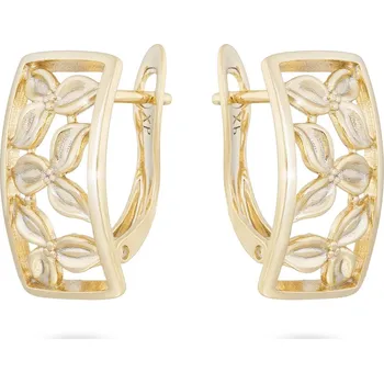 Šperk Biju Pozlacené náušnice 14K, oválek ozdobený květinami 1002610