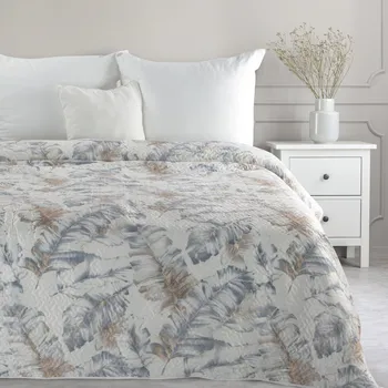 Přehoz na lůžko Přehoz 170x210 cm s listovým vzorem, bílý a stříbrný