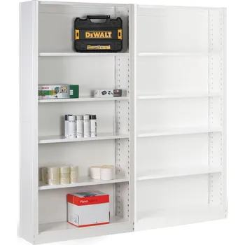 Prodejní regál Plechový regál se zadní stěnou, 2100 x 1000 x 300 mm, bílý, přídavný