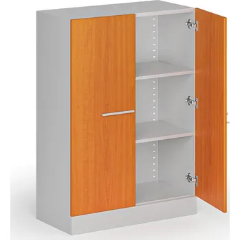 Policová skříň Kovová spisová skříň s&nbsp;dřevěnými dveřmi, demontovaná, 1150 x 800 x 400 mm, třešeň