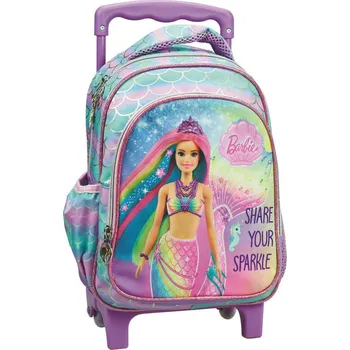 GIM S.A. Dětský cestovní batoh na kolečkách BARBIE mořská panna duhový 30 cm