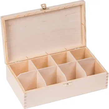 Dóza na potraviny KRABIČKA na čaj 8 přihrádek DECOUPAGE DŘEVO EKO