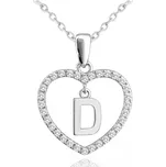 MINET Stříbrný náhrdelník písmeno v srdíčku "D" se zirkony (Ag 925/1000, 3,4 g)