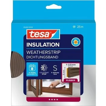 Těsnění do okna a dveří tesa® Izolační samolepicí těsnění – gumové, profil E, 25 m × 9 mm × 4 mm, hnědé
