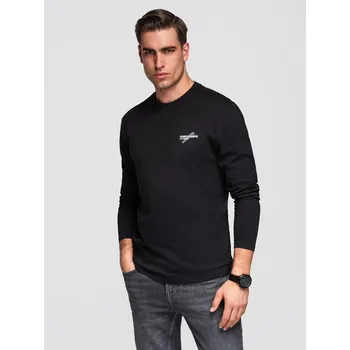 Oblečení a móda Pánské bavlněné tričko s dlouhým rukávem a kulatým výstřihem - černé V2 OM-LSPT-0136 - M