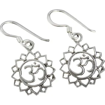 Náušnice Oriental stříbrné visací náušnice, Óm v lotosu, 21 mm