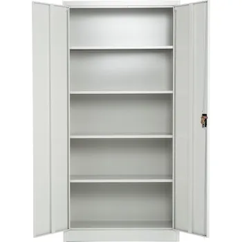 Rauman univerzální kovová skříň 90 × 40 × 185 cm, cylindr. zámek, RAL 7035