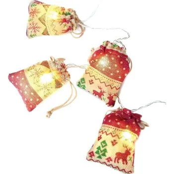 Vánoční dekorace LED vánoční girlanda - pytlíčky, teplá bílá, 2× baterie AA, 160 cm