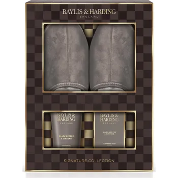 BAYLIS & HARDING Dárková sada tělové péče a pantoflí Černý pepř & Ženšen 140 ml