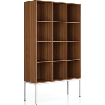 Kancelářská sestava Regál FRAME, s bílou podnoží, 1299 x 450 x 2185 mm, ořech