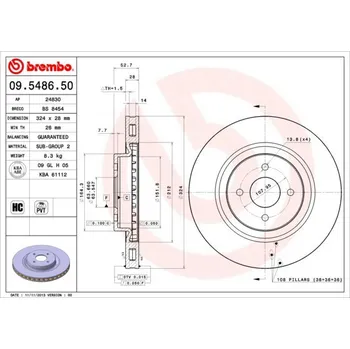 Brzdový kotouč BREMBO brzdový kotouč 09.5486.50, sada 2 ks