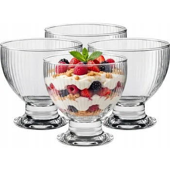 Sklenice POHÁRKY NA DEZERTY Rýhované v pruzích 4x490 ml POLSKÉ SKLO Glasset