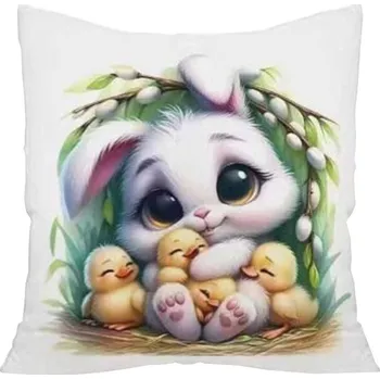 Povlečení 4sleep Velikonoční povlak na polštář na zip velur, 40 × 40 cm, Zajíček a malé káčátka
