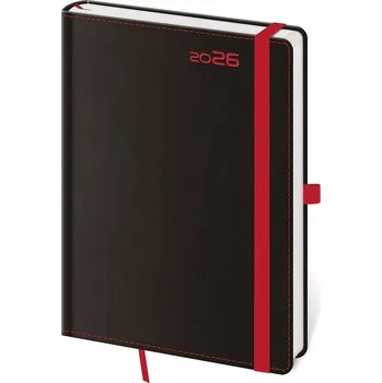 Diář Helma Black Red týdenní s poutkem na propisku 2026, černý, B6, 12 × 16,5 cm
