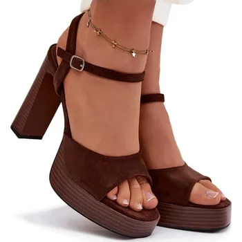 Dámské sandále Butosklep dámské sandály P-1497 BROWN na sloupkovém podpatku, velikost 37