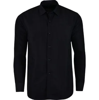 Pánská košile 42/43 KOŠILE HLADKÁ ČERNÁ DLOUHÝ RUKÁV