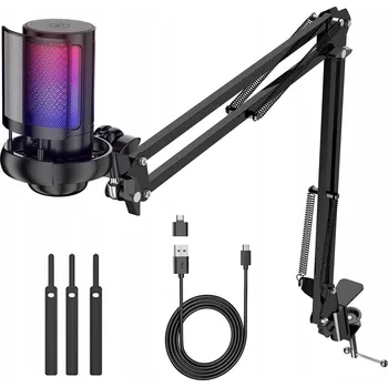 Mikrofon STUDIOVÝ USB MIKROFON S JACKEM, KONDENZÁTOROVÝ, GAMINGOVÝ SET S POP FILTREM A STATIVEM