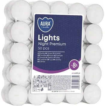 Svíčka Parafínové čajové svíčky Bez vůně Aura 50 ks