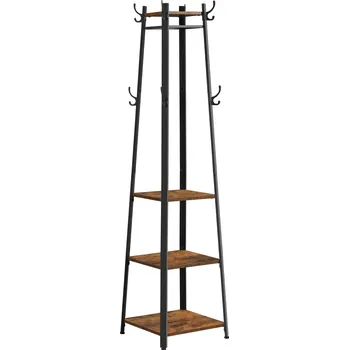Věšák VASAGLE Věšák na oblečení s policemi vintage, černo-hnědý 45 × 45 × 181 cm