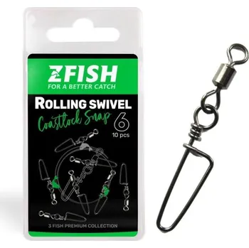 Zfish Rolling Swivel & Coastlock Snap, velikost 10, 2 × 10 ks