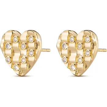 Šperk Biju Pozlacené náušnice 14K pecky, srdce ozdobené ornamenty a zirkony 1002857