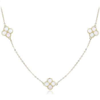 Náhrdelník 1155 MINET Pozlacený stříbrný náhrdelník čtyřlístky s bílou perletí