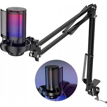 Mikrofon STUDIOVÝ USB MIKROFON S JACKEM, KONDENZÁTOROVÝ, HERNÍ, NASTAVITELNÉ RAMENO, FILTR